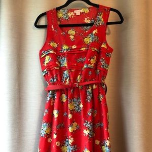 Red sundress with yellow flower print